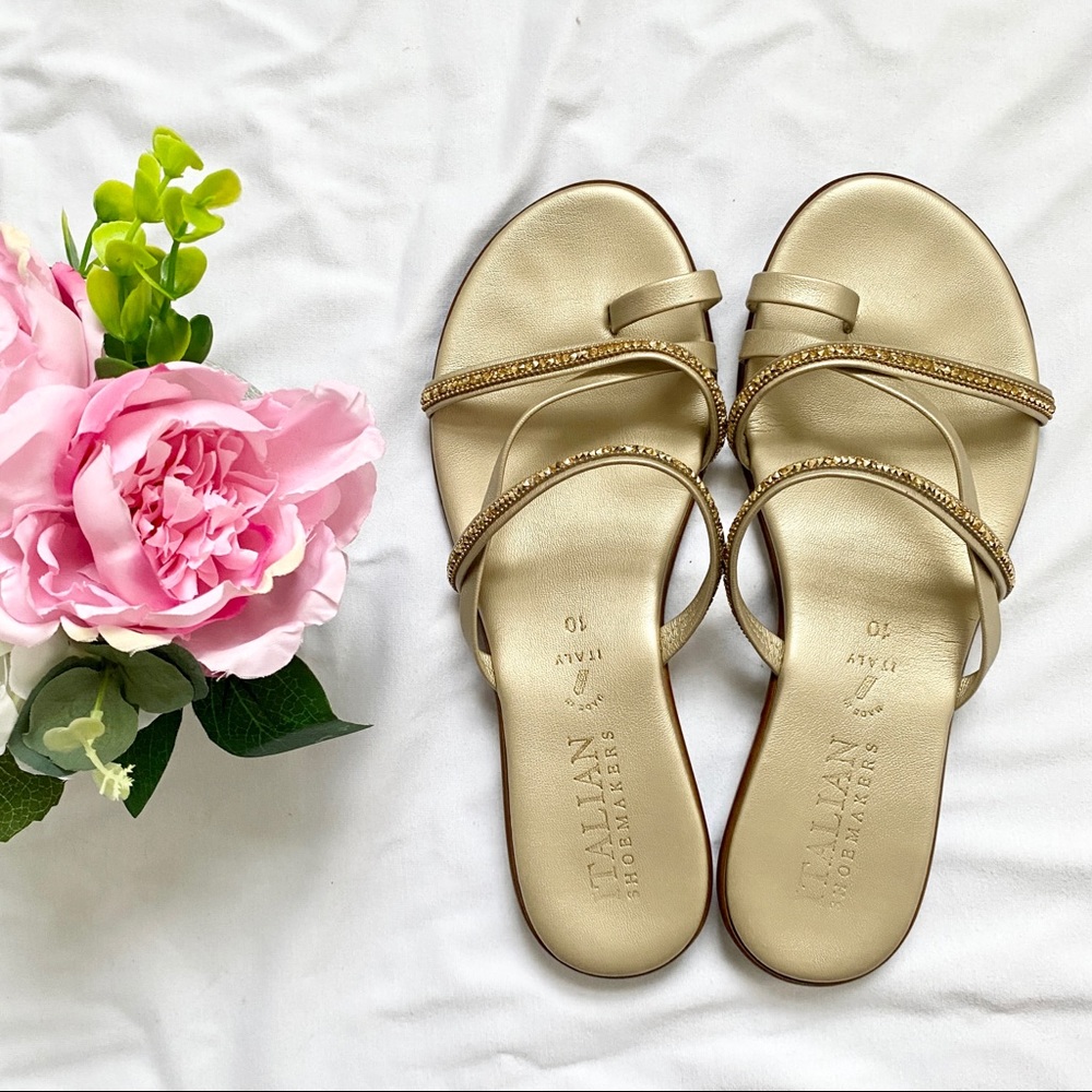 Gold Leather Beaded Sandals